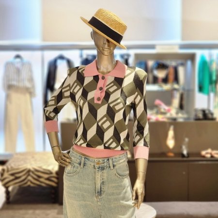 패턴 7부카라넥니트