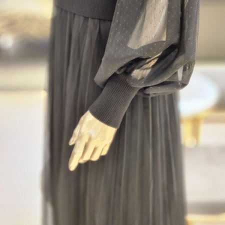 시스루벌룬소매 플리츠원피스