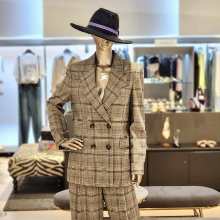 체크패턴 더블버튼 카라 재킷