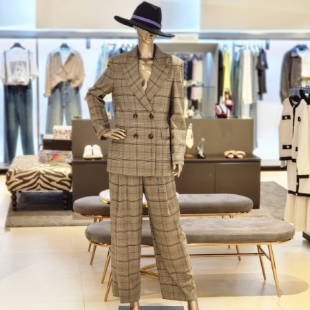 체크패턴 더블버튼 카라 재킷