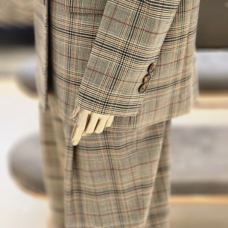 체크패턴 더블버튼 카라 재킷