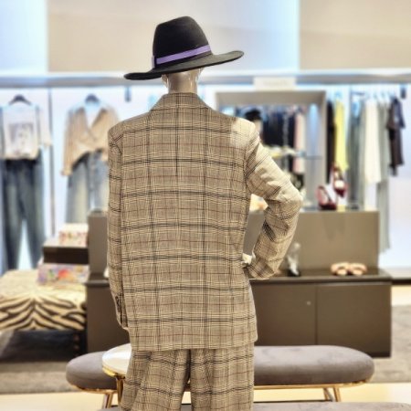 체크패턴 더블버튼 카라 재킷