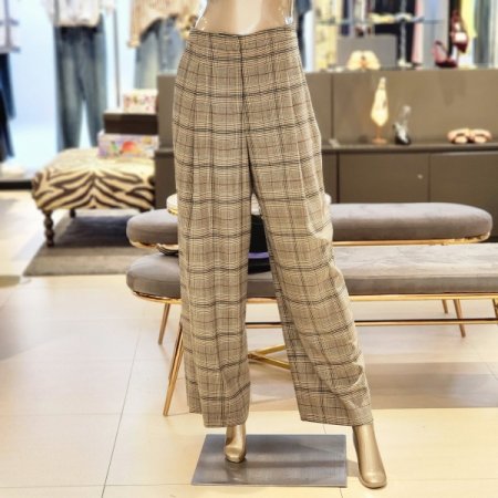 체크패턴 핀턱 배기핏 슬렉스