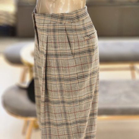 체크패턴 핀턱 배기핏 슬렉스