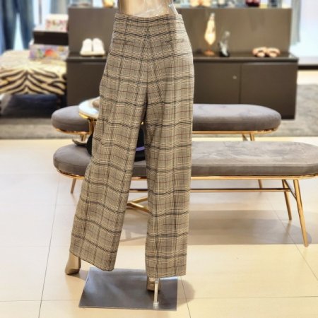 체크패턴 핀턱 배기핏 슬렉스