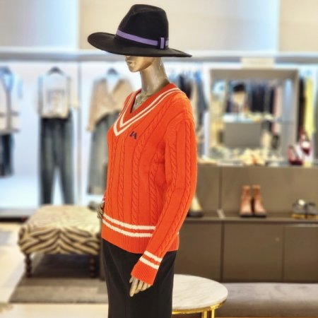 두줄 배색 브이넥 긴팔 니트