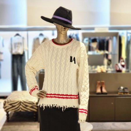 라인배색 라운드 울혼방 케이블 니트