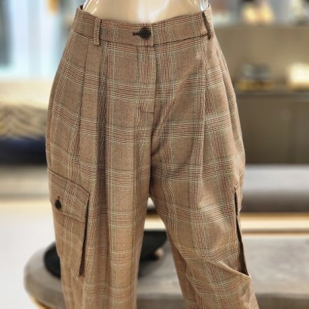 핀턱주름 카고포켓 체크 배기팬츠