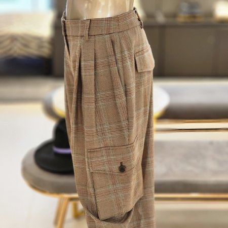 핀턱주름 카고포켓 체크 배기팬츠