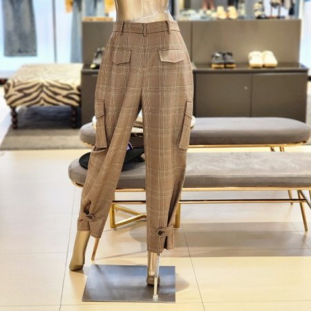 핀턱주름 카고포켓 체크 배기팬츠