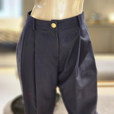 금장버튼 핀턱주름 배기팬츠