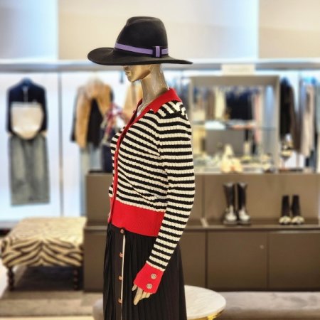 은장버튼 스트라이프 카라 긴팔가디건