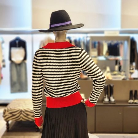 은장버튼 스트라이프 카라 긴팔가디건