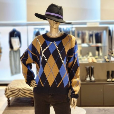 다이아패턴 큐빅장식 라운드 니트