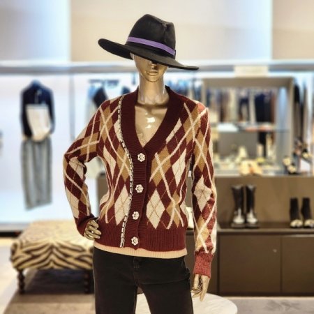 진주단추 큐빅장식 다이아패턴 가디건