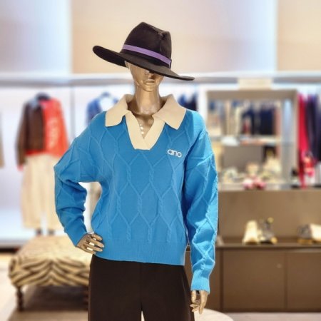 다이아꼬임패턴 배색카라 긴팔니트