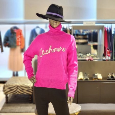 레터링 캐시미어 하이넥 니트 티셔츠