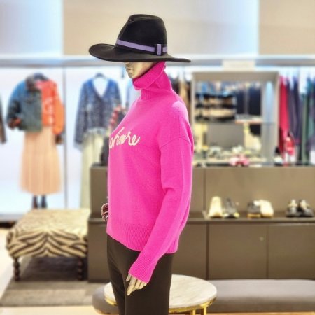 레터링 캐시미어 하이넥 니트 티셔츠