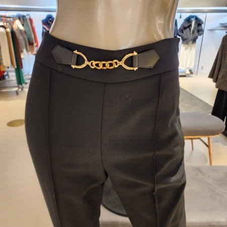 체인장식 옆지퍼 슬림배기 울 슬렉스