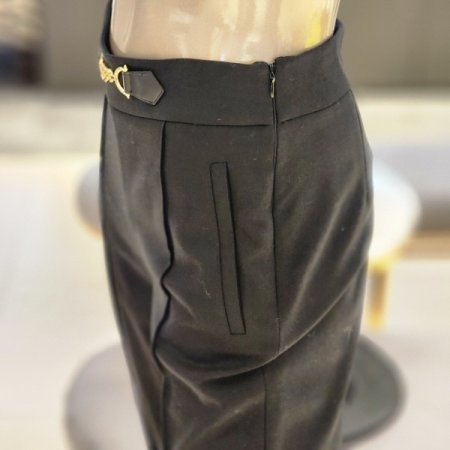 체인장식 옆지퍼 슬림배기 울 슬렉스