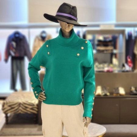 금장버튼 울 터틀넥 니트