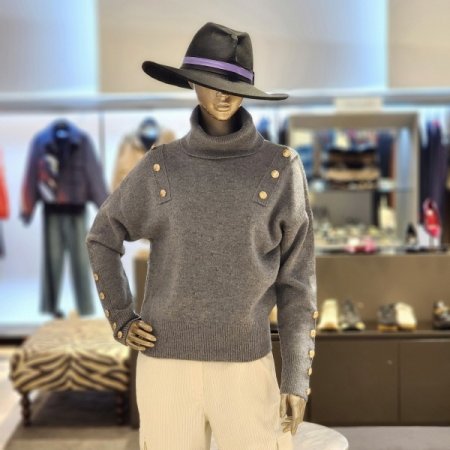 금장버튼 울 터틀넥 니트