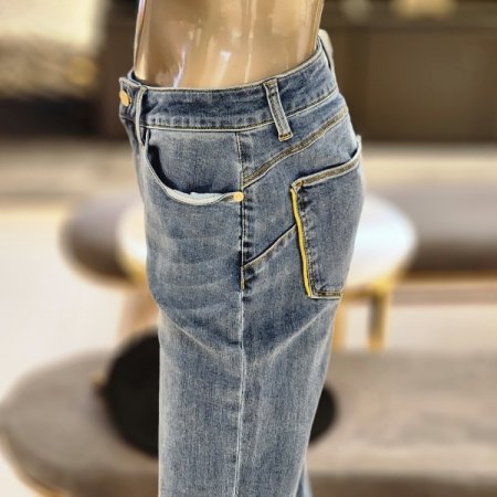 라인배색 와이드부츠컷 워싱데님팬츠