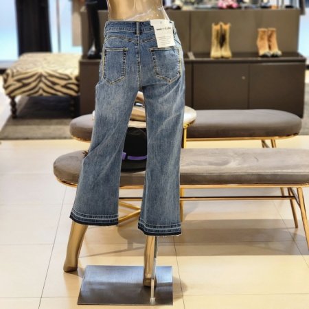 라인배색 와이드부츠컷 워싱데님팬츠