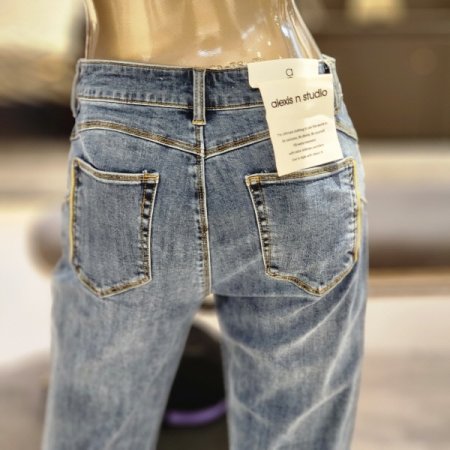 라인배색 와이드부츠컷 워싱데님팬츠