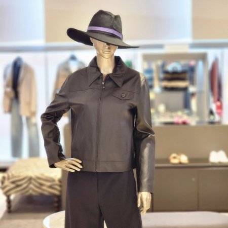 페이크레더 집업 카라 재킷