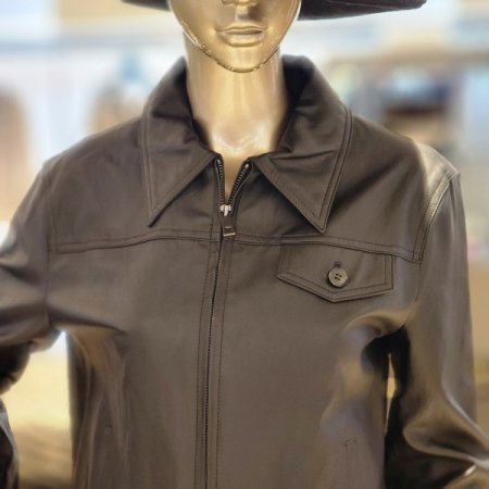 페이크레더 집업 카라 재킷