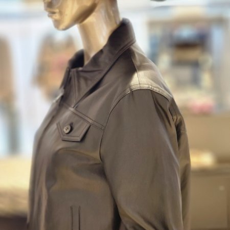 페이크레더 집업 카라 재킷