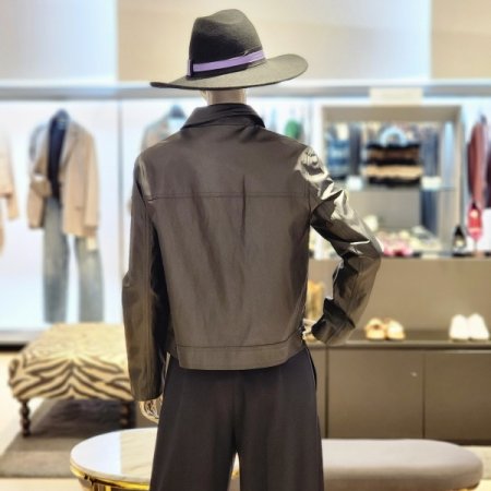 페이크레더 집업 카라 재킷