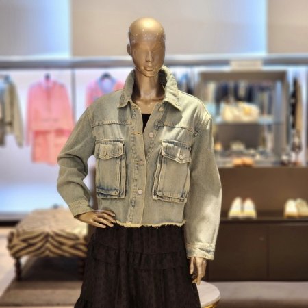 양포켓 밑단테슬 데님 자켓