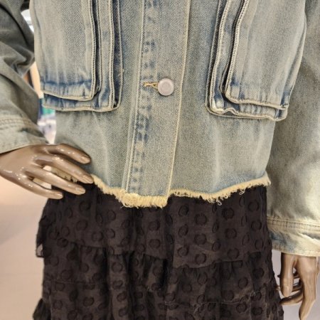 양포켓 밑단테슬 데님 자켓