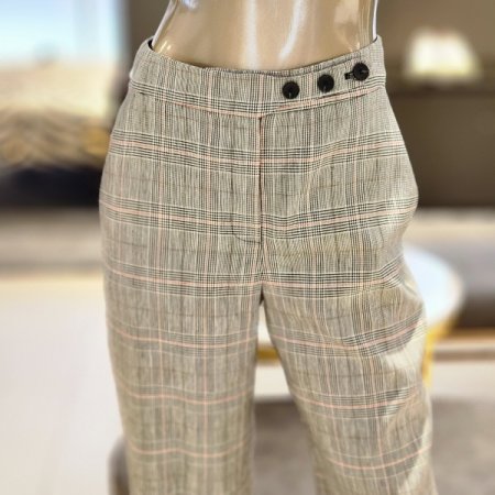 3버튼 체크린넨팬츠