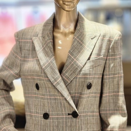 버튼디테일 잔체크린넨자켓