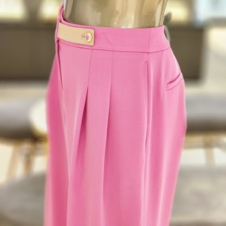 허리 컬러배색 포인트 핀턱 와이드팬츠