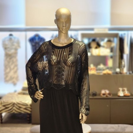 물결라인 밑단 그물 긴팔 니트