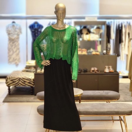 물결라인 밑단 그물 긴팔 니트