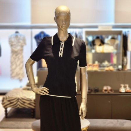 배색라인 카라 골지 반팔니트