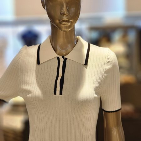 배색라인 카라 골지 반팔니트