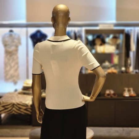 배색라인 카라 골지 반팔니트