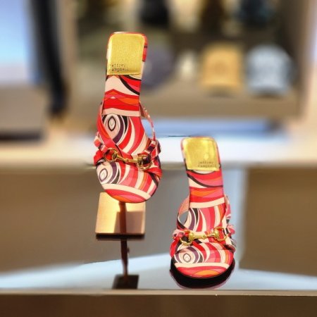 체인장식 프린팅 10cm 슬리퍼 샌들