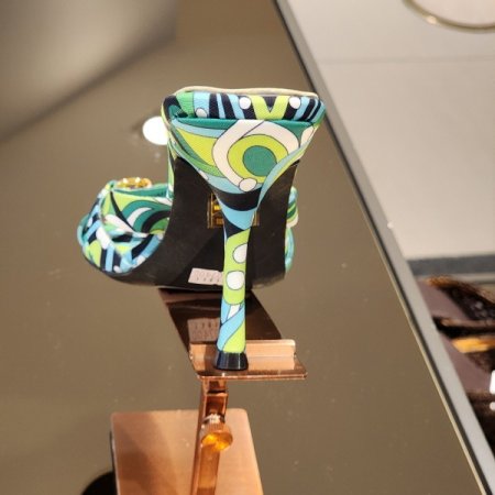 체인장식 프린팅 10cm 슬리퍼 샌들