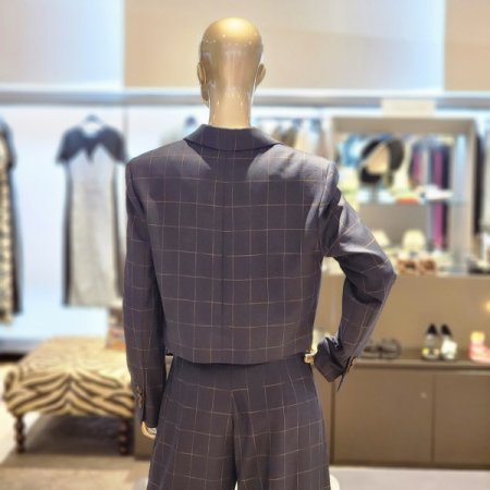 사각체크 더블버튼 숏 자켓