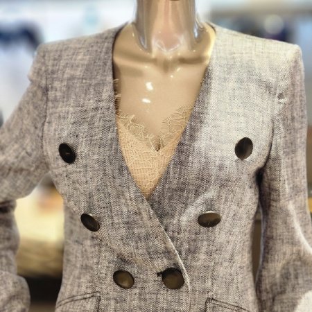 브이넥 린넨 더블버튼 재킷