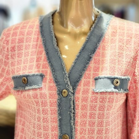 데님배색 브이넥 트위드재킷