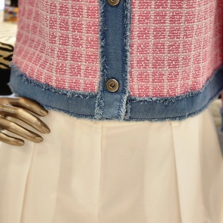 데님배색 브이넥 트위드재킷