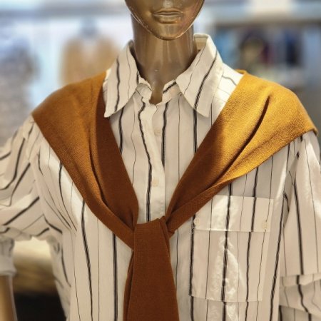 스트라이프 셔츠 니트 숄 세트